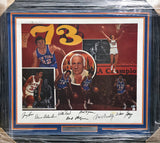 1973 New York Knicks Autographed Framed 24x30 Lithograph Photo With 7 Signatures Including Jerry Lucas Beckett BAS #A10096