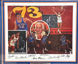 1973 New York Knicks Autographed Framed 24x30 Lithograph Photo With 7 Signatures Including Jerry Lucas Beckett BAS #A10096