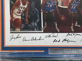 1973 New York Knicks Autographed Framed 24x30 Lithograph Photo With 7 Signatures Including Jerry Lucas Beckett BAS #A10096