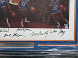 1973 New York Knicks Autographed Framed 24x30 Lithograph Photo With 7 Signatures Including Jerry Lucas Beckett BAS #A10096