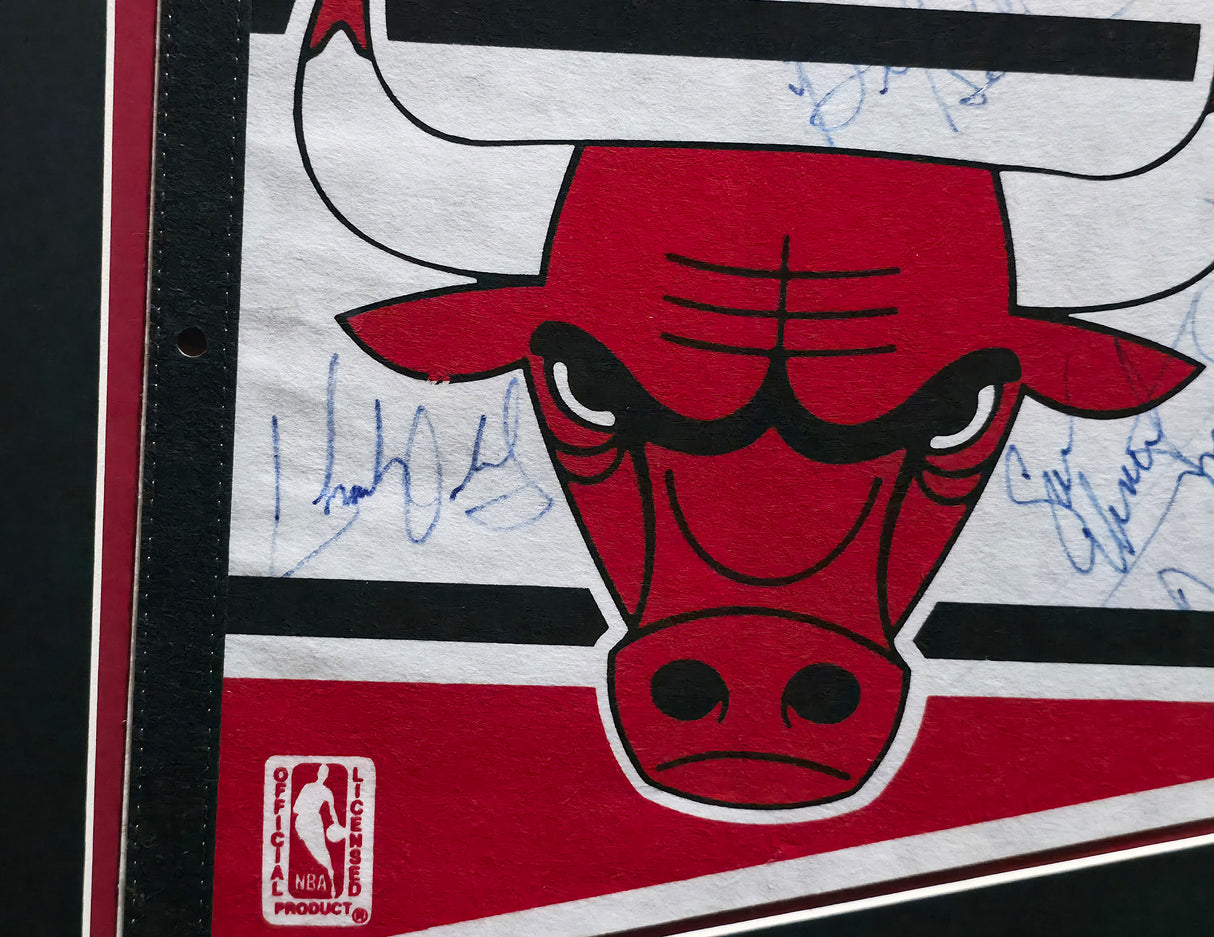 1988 Chicago Bulls Autographed Framed Pennant With 6 Signatures Including Michael Jordan (Vintage) Beckett BAS #AE36613
