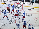 1980 Team USA Autographed Framed 24x32 Lithograph Photo "Do You Believe In Miracles?!" With 20 Signatures Including Herb Brooks #2/6 Beckett BAS #AC40046