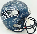Seattle Seahawks Super Bowl XLVIII 48 Champions Team Autographed Blue Full Size Replica Helmet With 40 Signatures Including Marshawn Lynch & Pete Carroll Beckett BAS #AQ020275