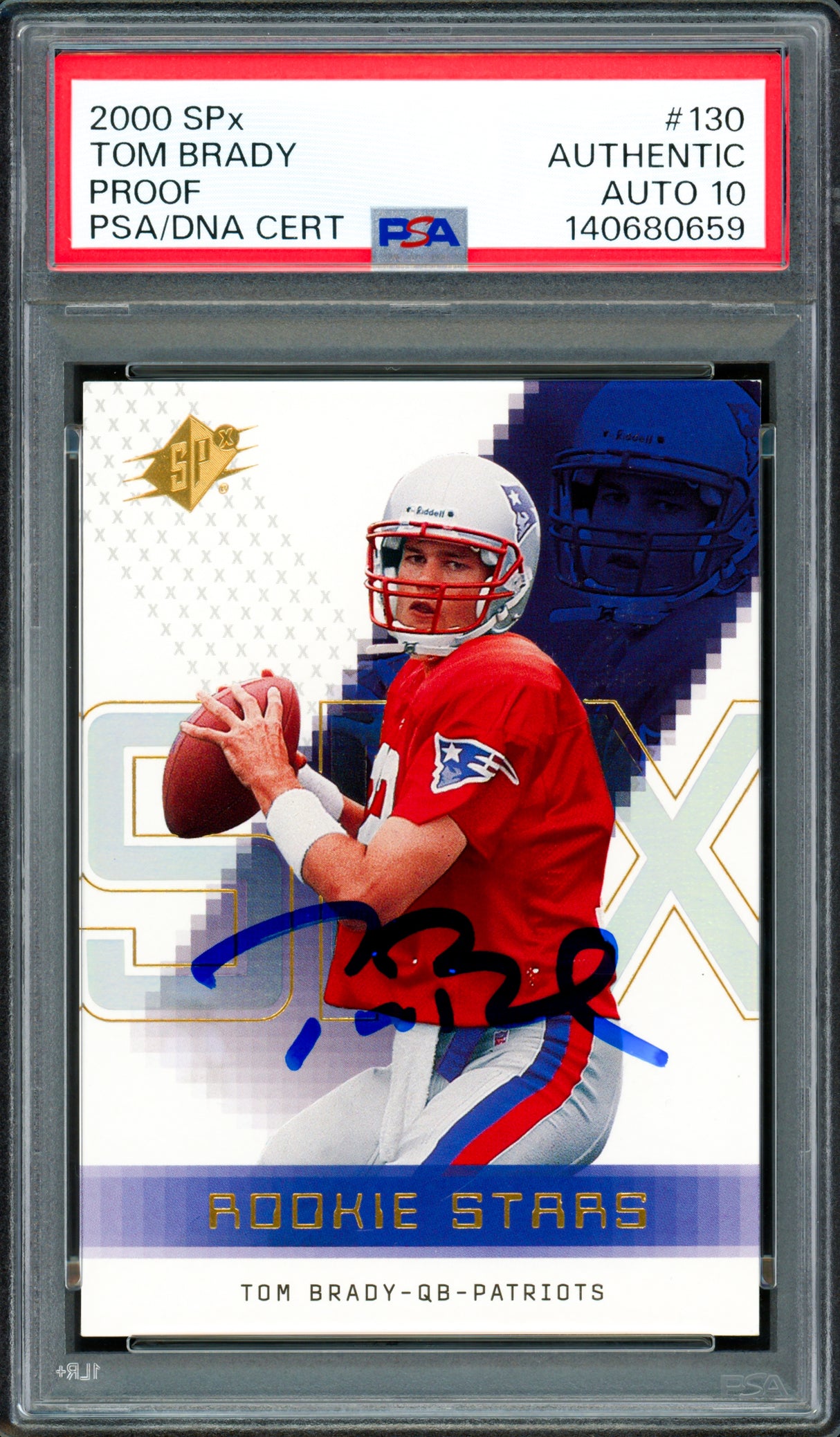 Tom Brady Autographed 2000 Upper Deck SPx Rookie Card #130 New England Patriots Auto Grade Gem Mint 10 PSA/DNA #140680659
