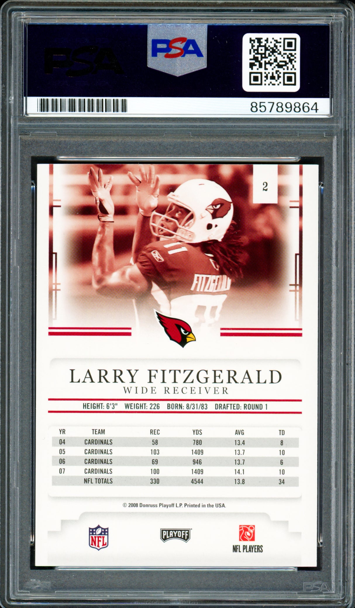 Larry Fitzgerald Autographed 2008 Prestige Card #2 Arizona Cardinals Auto Grade Gem Mint 10 PSA/DNA #85789864
