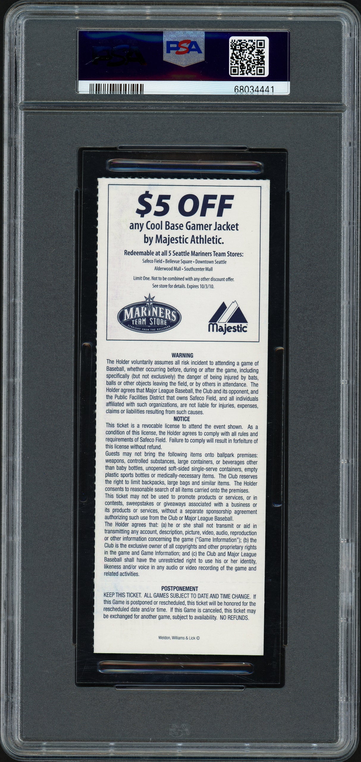 Ken Griffey Jr. Autographed 5/31/2010 Final Game Ticket Seattle Mariners PSA 10 Auto Grade Gem Mint 10 "Last Game" PSA/DNA #68034441