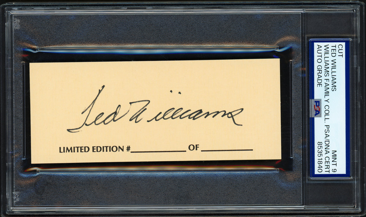 Ted Williams Autographed 2x5 Cut Signature Boston Red Sox Auto Grade Mint 9 PSA/DNA #85351840