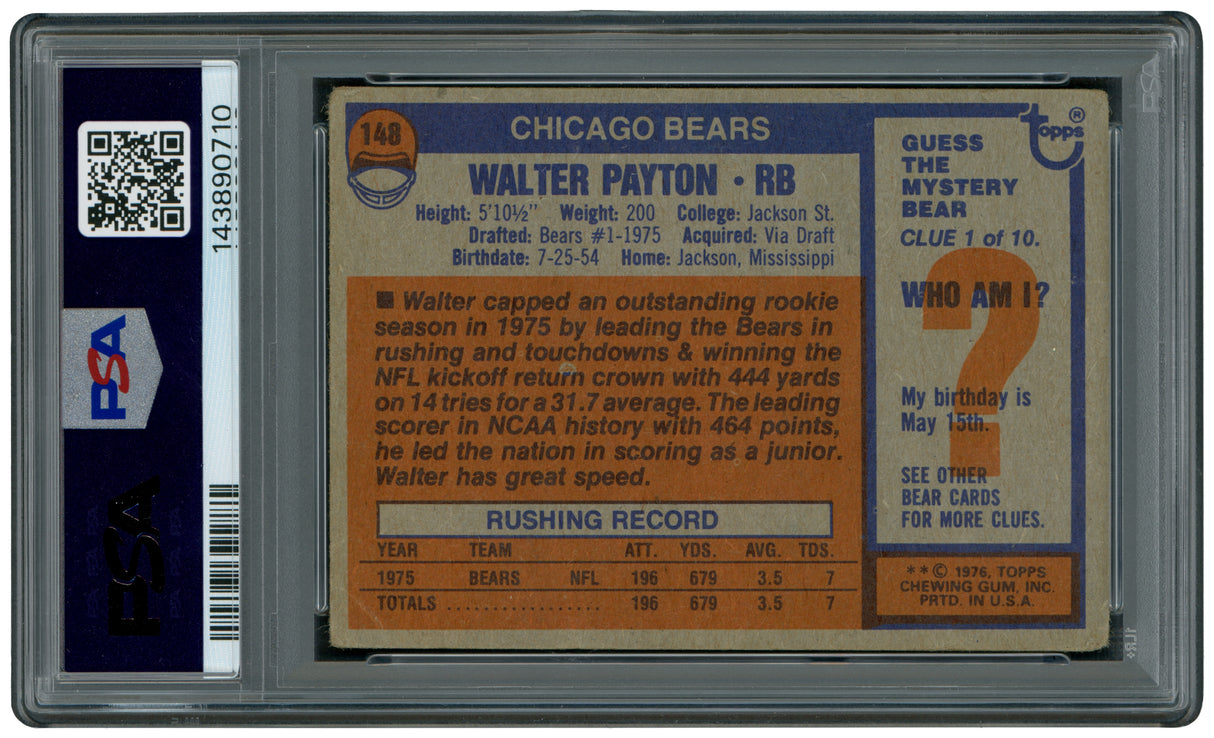 Walter Payton Autographed 1976 Topps Rookie Card #148 Chicago Bears Auto Grade 7 "34" PSA/DNA #143890710