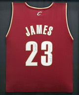 Cleveland Cavaliers LeBron James Autographed Framed Red Reebok Jersey "King James & The Chosen One" PSA/DNA #AS01174