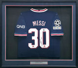 2021-22 PSG Lionel Messi Autographed Framed Blue Jordan Jersey Beckett BAS Witness #2W114274