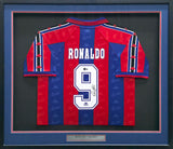 1996-97 FC Barcelona Ronaldo Nazario "The Phenomenon" Autographed Framed Red & Blue Kappa Jersey Beckett BAS Witness #3W181100