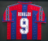 1996-97 FC Barcelona Ronaldo Nazario "The Phenomenon" Autographed Framed Red & Blue Kappa Jersey Beckett BAS Witness #3W181100