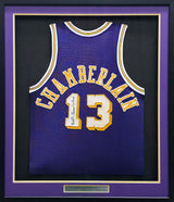 Los Angeles Lakers Wilt Chamberlain Autographed Framed Purple & Yellow Jersey PSA/DNA & Beckett BAS #AE83244