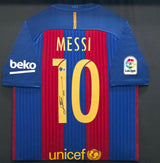2016-17 FC Barcelona Lionel Messi Autographed Framed Red & Blue Nike Jersey Beckett BAS Witness #2W114358