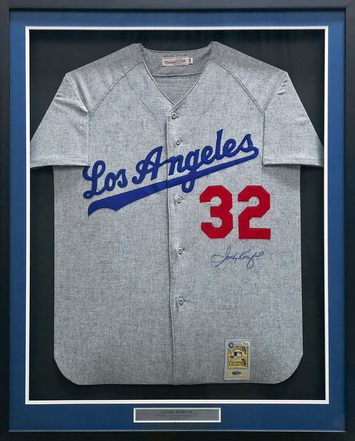 Los Angeles Dodgers Sandy Koufax Autographed Framed Gray Mitchell & Ness Jersey MLB Holo & Steiner Holo SKU #266232
