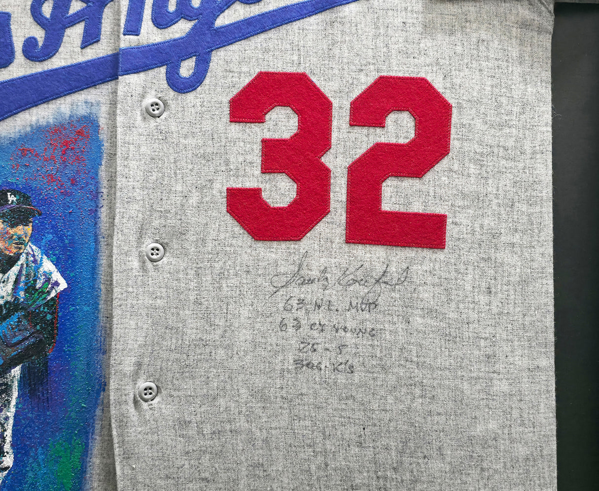 Los Angeles Dodgers Sandy Koufax Autographed Framed Gray Mitchell & Ness Hand Painted Jersey "63 NL MVP, 63 CY Young, 25-5 & 306 K's" Beckett BAS #AE50741
