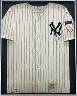 New York Yankees Yogi Berra Autographed Framed Cream Pinstripes Mitchell & Ness AL 50 Year Jersey PSA/DNA #AE20639