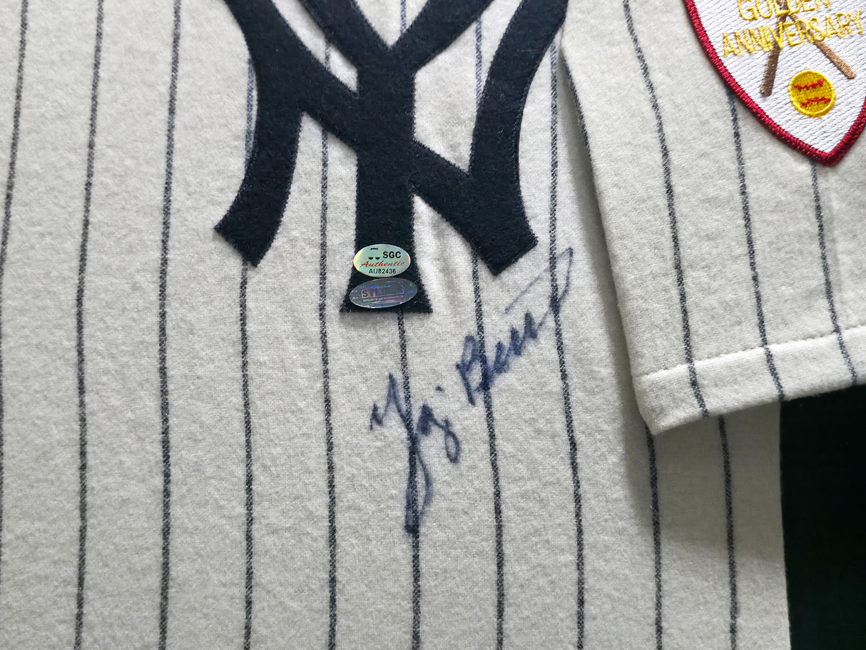 New York Yankees Yogi Berra Autographed Framed Cream Pinstripes Mitchell & Ness AL 50 Year Jersey PSA/DNA #AE20639