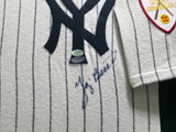 New York Yankees Yogi Berra Autographed Framed Cream Pinstripes Mitchell & Ness AL 50 Year Jersey PSA/DNA #AE20639