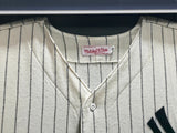New York Yankees Yogi Berra Autographed Framed Cream Pinstripes Mitchell & Ness AL 50 Year Jersey PSA/DNA #AE20639