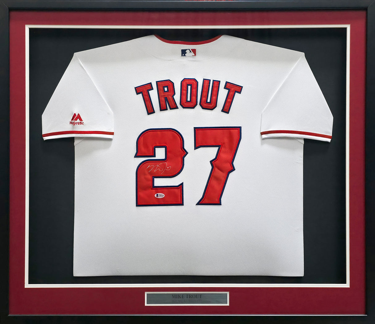 Los Angeles Angels Mike Trout Autographed Framed White Majestic Jersey Beckett BAS #A50328