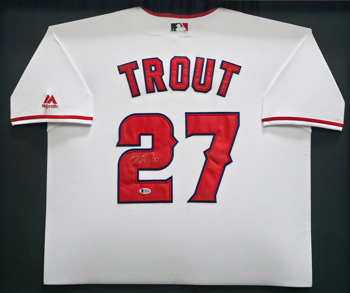 Los Angeles Angels Mike Trout Autographed Framed White Majestic Jersey Beckett BAS #A50328
