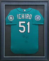 Seattle Mariners Ichiro Suzuki Autographed Framed Teal Majestic 35th Anniversary Game Used Jersey "12 GU & #51" SKU #266240