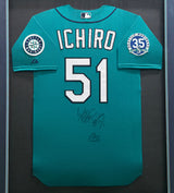 Seattle Mariners Ichiro Suzuki Autographed Framed Teal Majestic 35th Anniversary Game Used Jersey "12 GU & #51" SKU #266240