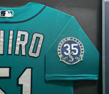 Seattle Mariners Ichiro Suzuki Autographed Framed Teal Majestic 35th Anniversary Game Used Jersey "12 GU & #51" SKU #266240