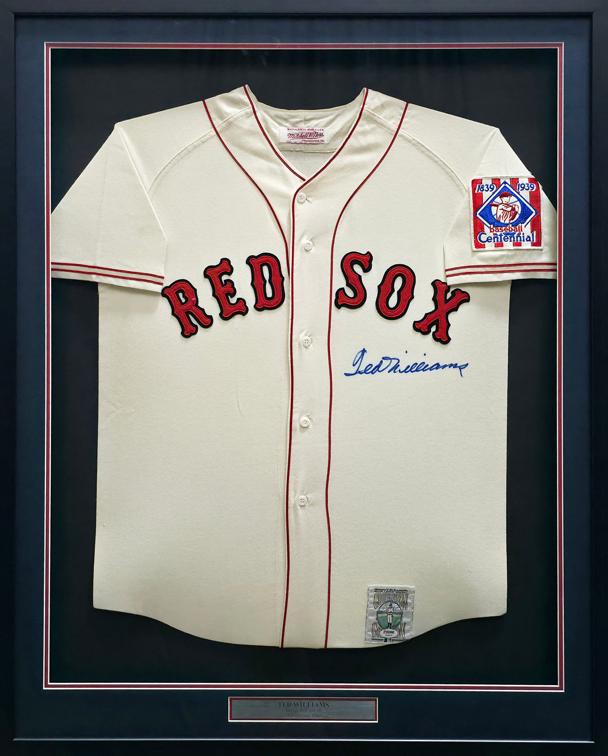 Boston Red Sox Ted Williams Autographed Framed Cream Mitchell & Ness Centennial Jersey PSA/DNA #AC09145