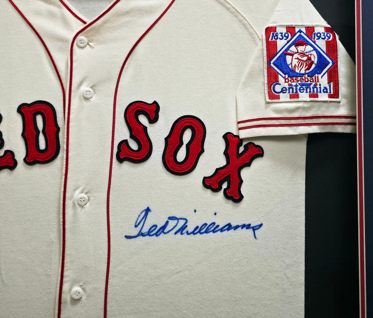 Boston Red Sox Ted Williams Autographed Framed Cream Mitchell & Ness Centennial Jersey PSA/DNA #AC09145