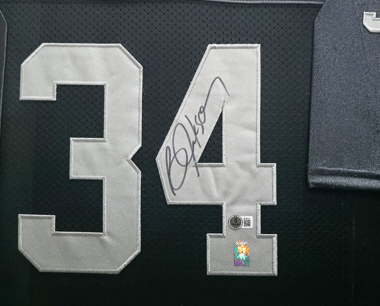 Oakland Raiders Bo Jackson Autographed Framed Black Mitchell & Ness 1987 Throwback Jersey Beckett BAS QR #BU86725