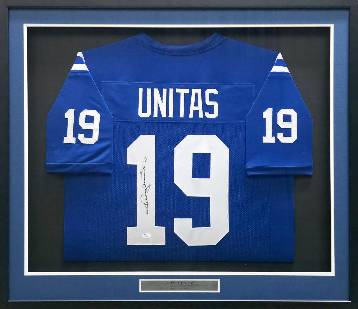 Baltimore Colts Johnny Unitas Autographed Framed Blue Jersey JSA #Z72538