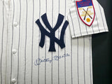 New York Yankees Mickey Mantle Autographed Framed White Pinstripes Mitchell & Ness AL 50th Anniversary Jersey Beckett BAS #AE15125