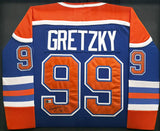 Edmonton Oilers Wayne Gretzky Autographed Framed Orange & Blue Jersey PSA/DNA & Beckett BAS #AE16692