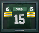 Green Bay Packers Bart Starr Autographed Framed Green Mitchell & Ness Jersey "HOF 77" Beckett BAS #AE49028