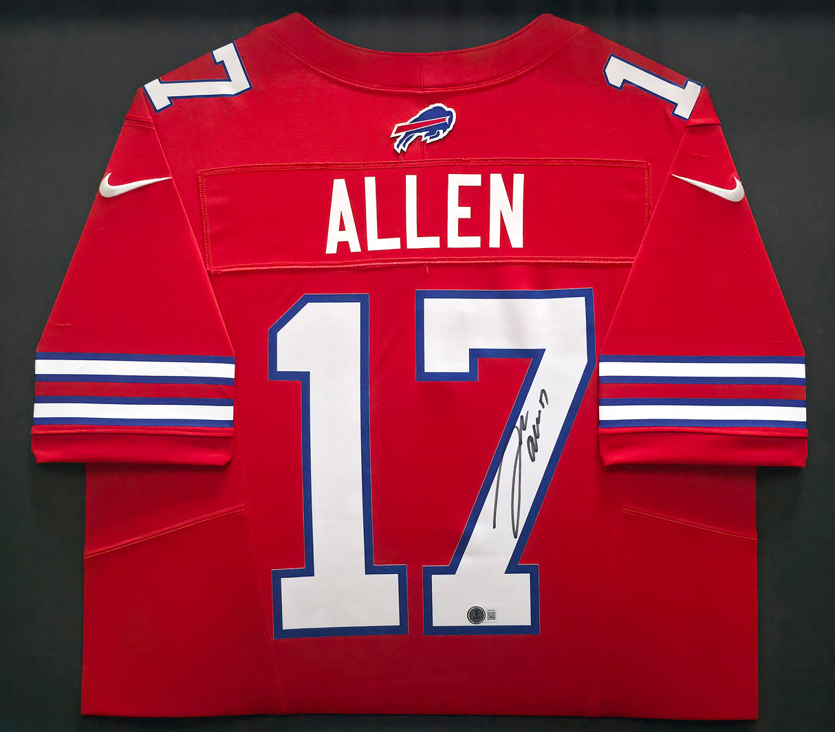 Buffalo Bills Josh Allen Autographed Framed Red Nike Jersey Beckett BAS Witness #1W462235