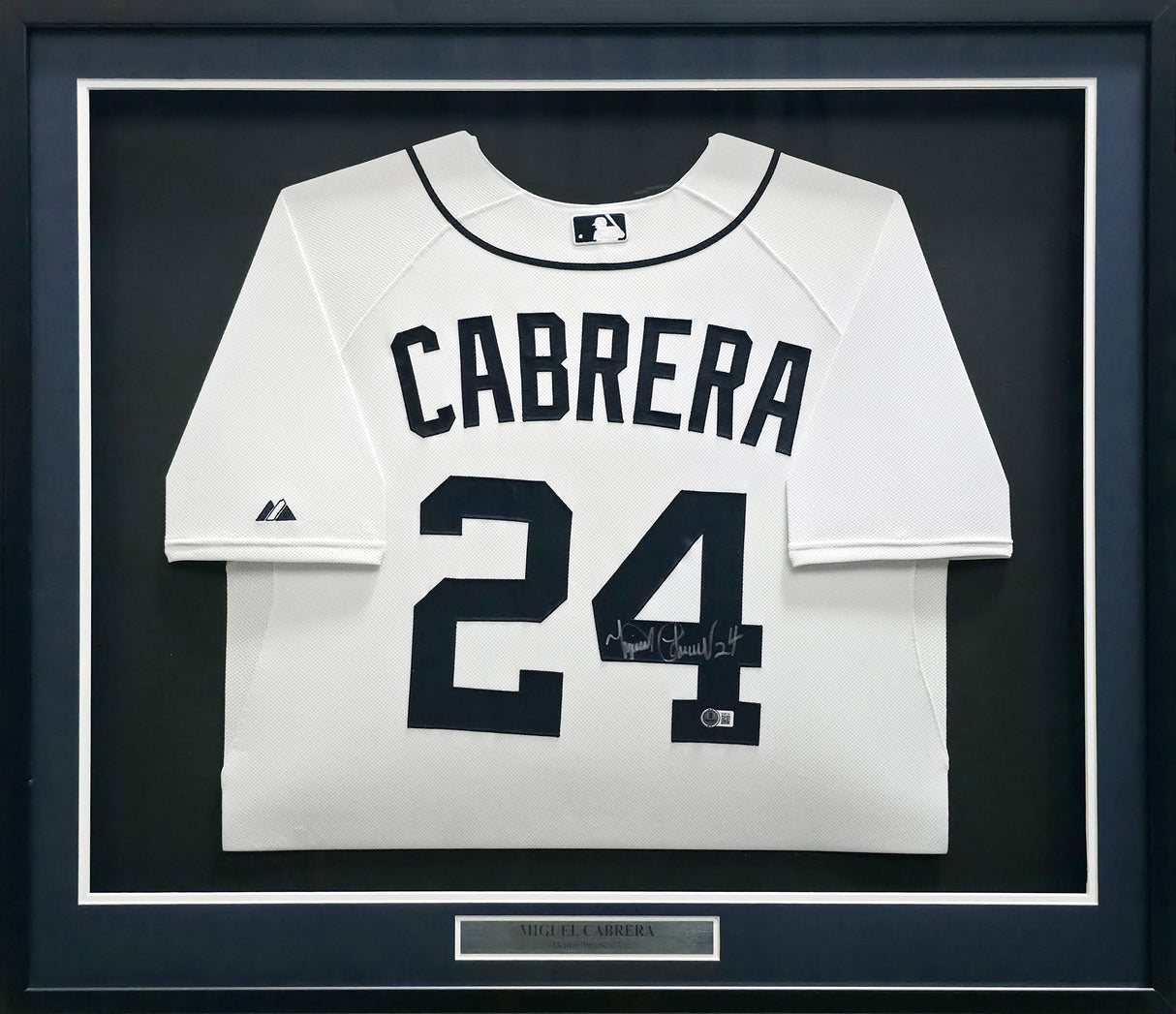 Detroit Tigers Miguel Cabrera Autographed Framed White Majestic Jersey Beckett BAS QR #BU86724