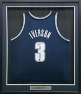 Georgetown Hoyas Allen Iverson Autographed Framed Blue Mitchell & Ness HWC Swingman Jersey Beckett BAS Witness #1W901187