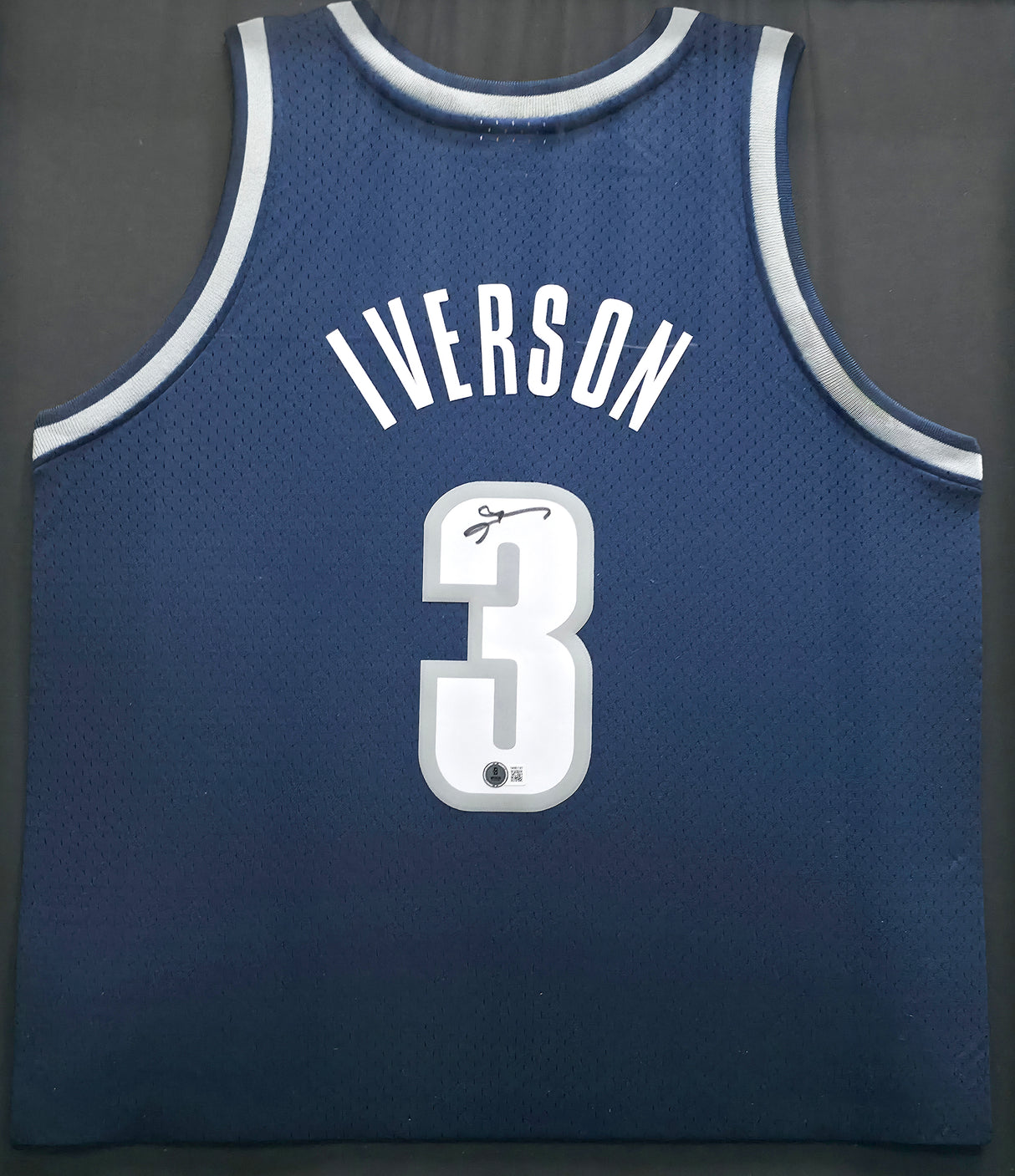 Georgetown Hoyas Allen Iverson Autographed Framed Blue Mitchell & Ness HWC Swingman Jersey Beckett BAS Witness #1W901187