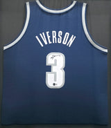Georgetown Hoyas Allen Iverson Autographed Framed Blue Mitchell & Ness HWC Swingman Jersey Beckett BAS Witness #1W901187