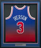Philadelphia 76ers Allen Iverson Autographed Framed Blue & Red Mitchell & Ness HWC Swingman Jersey Beckett BAS Witness #1W901182