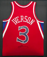 Philadelphia 76ers Allen Iverson Autographed Framed Red Mitchell & Ness HWC Swingman Jersey Beckett BAS Witness #1W901184