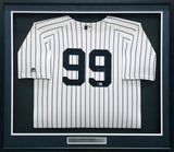 New York Yankees Aaron Judge Autographed Framed White Pinstripes Majestic Jersey Beckett BAS QR #AE31367