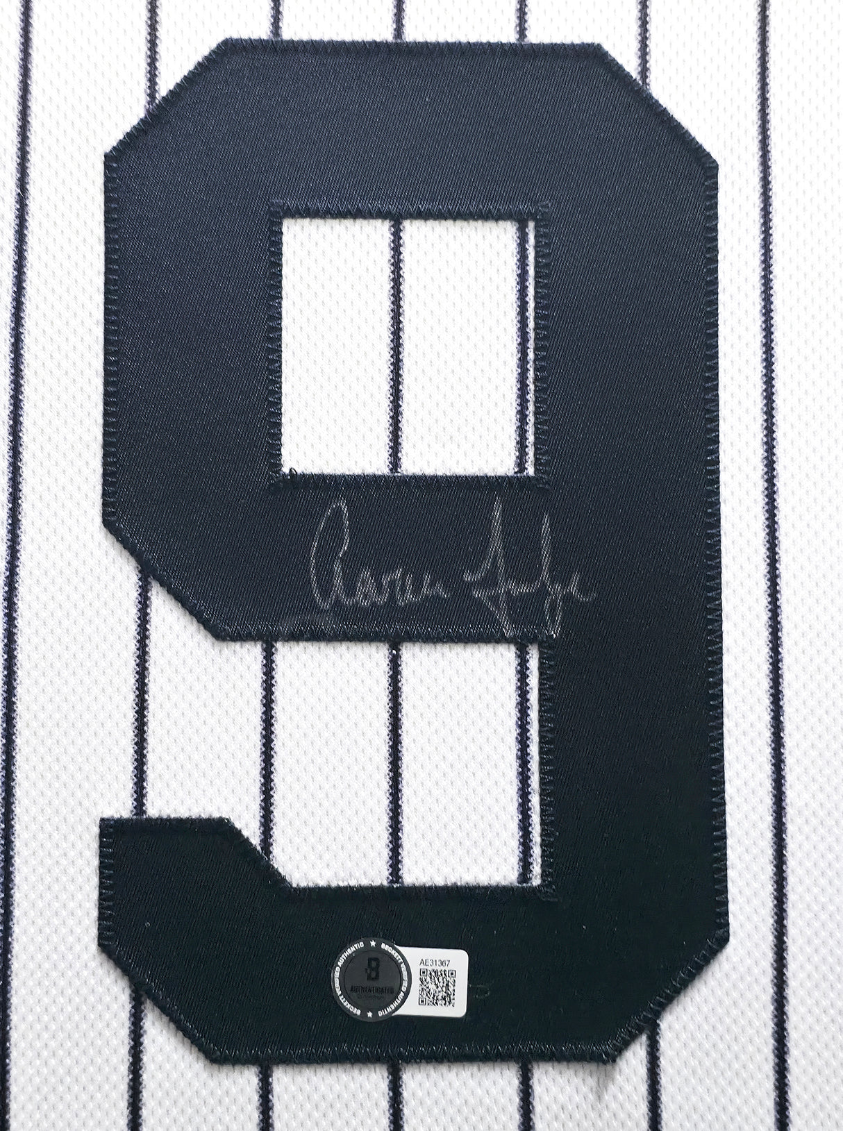 New York Yankees Aaron Judge Autographed Framed White Pinstripes Majestic Jersey Beckett BAS QR #AE31367