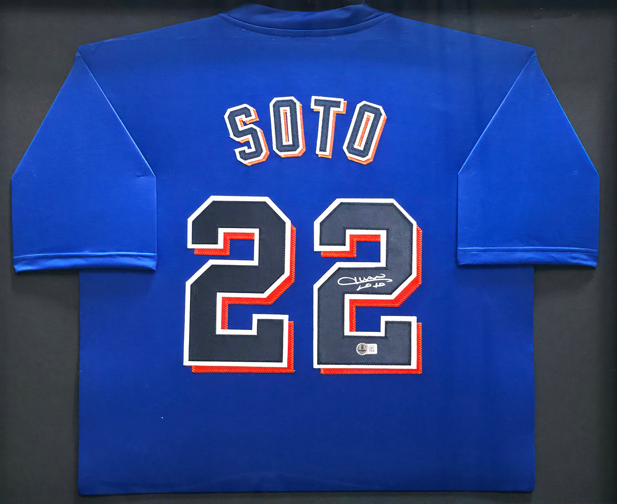 New York Mets Juan Soto Autographed Framed Blue Jersey Beckett BAS QR Stock #266056