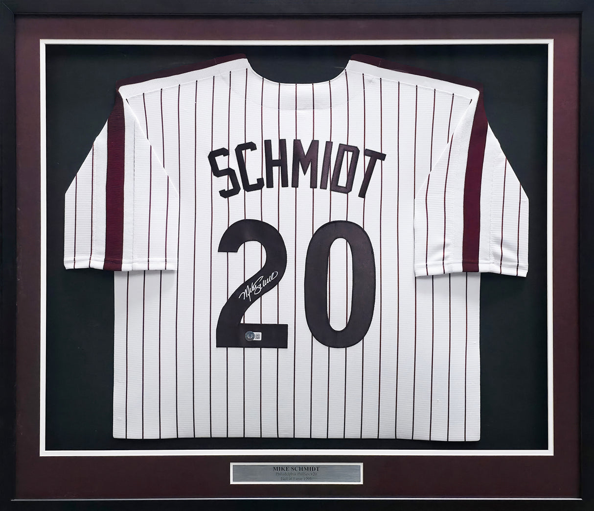 Philadelphia Phillies Mike Schmidt Autographed Framed White & Red Pinstripes Jersey Beckett BAS QR Stock #266061