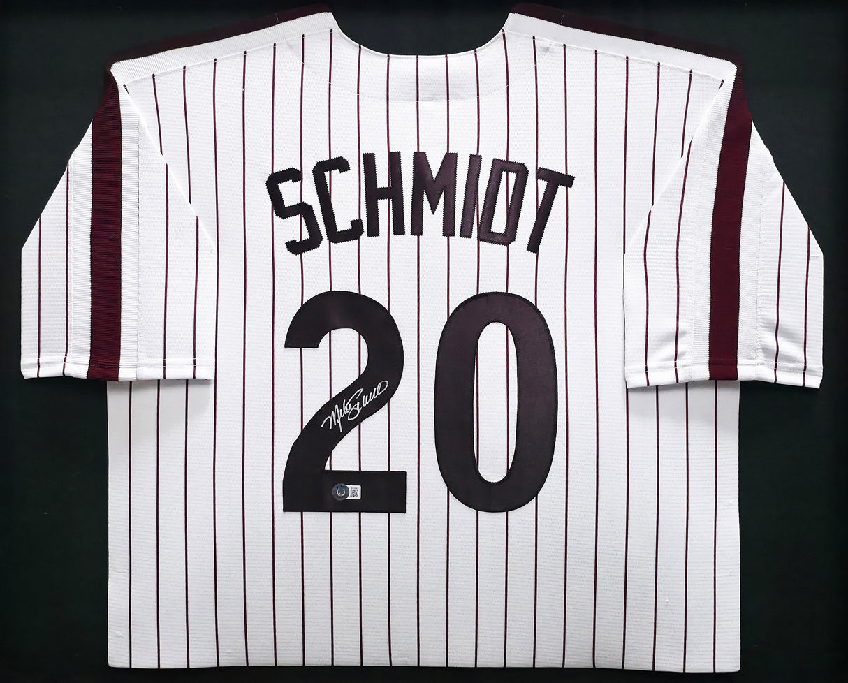 Philadelphia Phillies Mike Schmidt Autographed Framed White & Red Pinstripes Jersey Beckett BAS QR Stock #266061