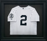 New York Yankees Derek Jeter Autographed Framed White Pinstripes Majestic Captain Patch Jersey Beckett BAS #AC97025