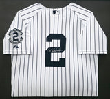New York Yankees Derek Jeter Autographed Framed White Pinstripes Majestic Captain Patch Jersey Beckett BAS #AC97025